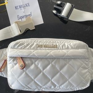 MZ Wallace x Supergoop! White quilted, Metallic Metro belt bag BNWT